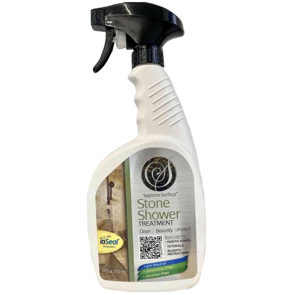 Supreme Surface® Stone Shower Treatment, 24oz Spray, with ioSeal®: Clean, Beautify, Protect, ph-neutral cleaner, sealer for travertine, marble, textured, honed, polished, alcohol-free, ammonia-free