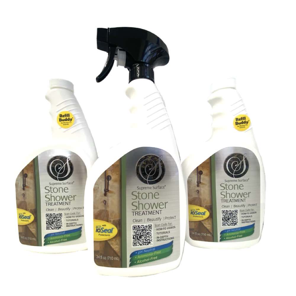 supreme surface stone shower treatment 3 pack refill buddies, and (1) sprayer.