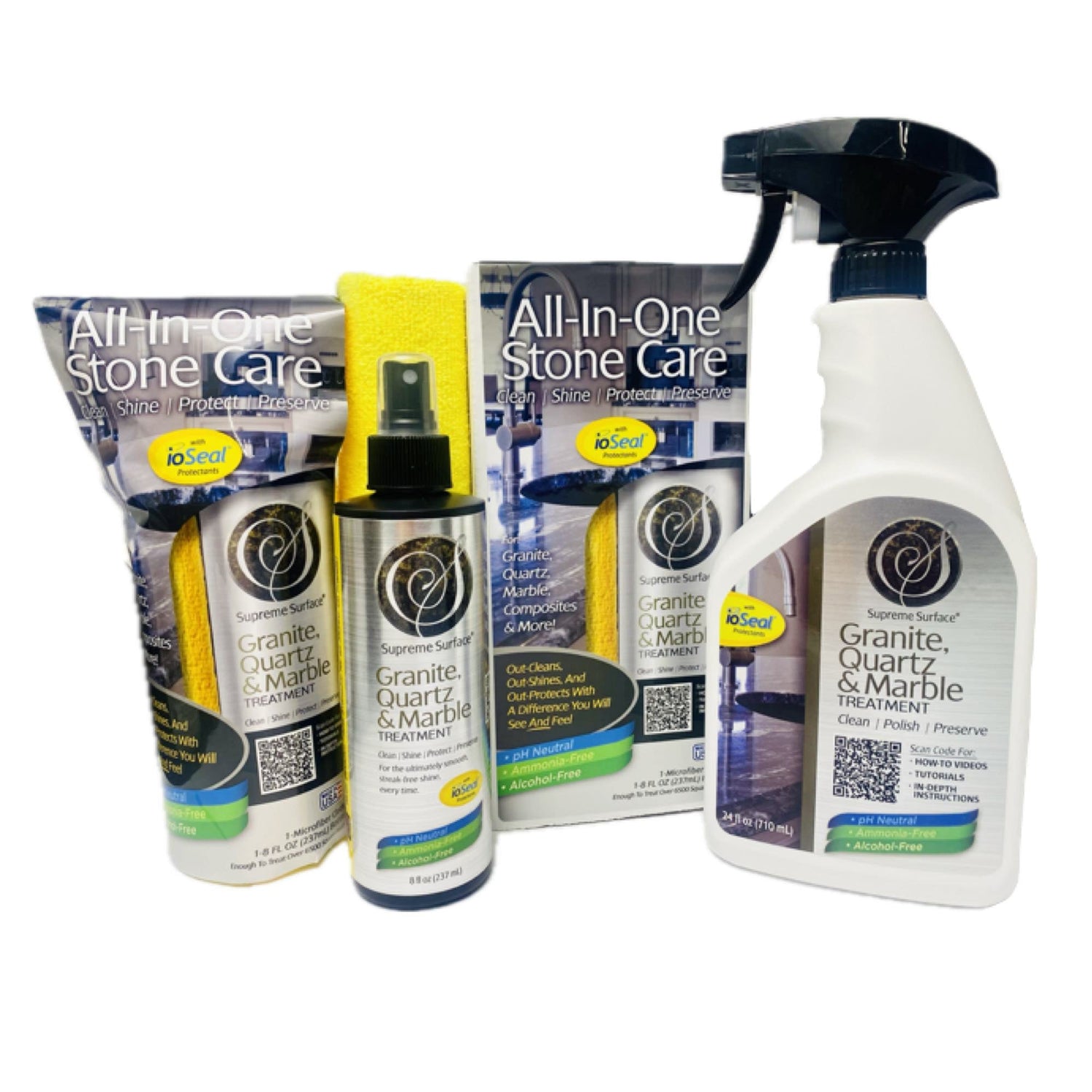 Granite Quartz & Marble (Cleaners, Polish, Sealer)  All-In-One Stone Care, ioSeal® - Supreme Surface Cleaners