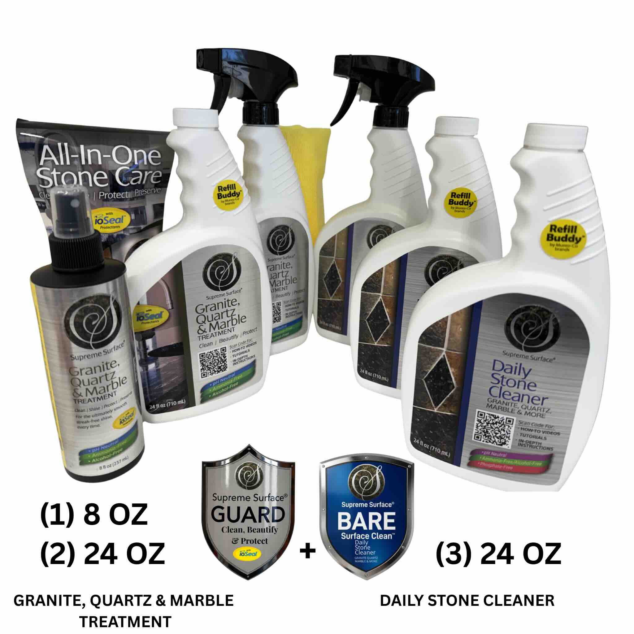 Value Pack: BARE CLEAN (3) + GUARD (2) 24oz + (1) 8oz | Supreme Surface®