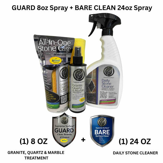 Quartz Surface Care: GUARD (Clean, Beautify & Protect) ioSeal® + BARE CLEAN - Supreme Surface Cleaners