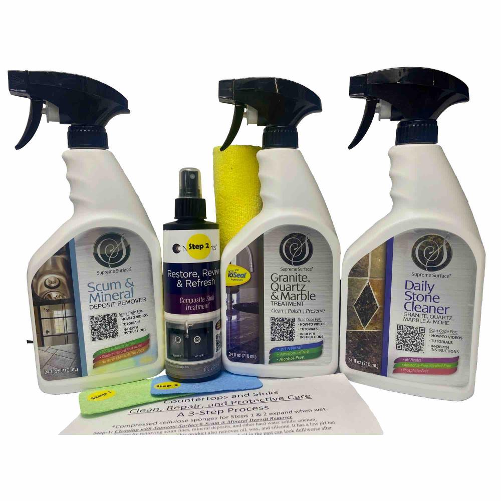 Stone Countertop Composite Sink Care Maintenance Repair Kit with Restore Revive Refresh Composite Sink Treatment - Supreme Surface Cleaners